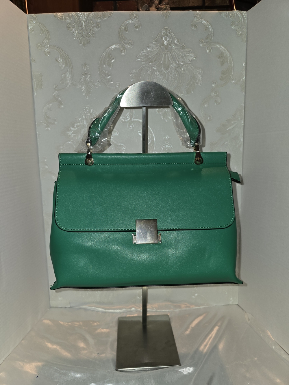 Classic Structured Top-Handle Bag in Green & Crossbody